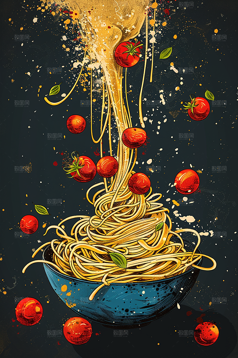 意大利面绘本风卡通插画
