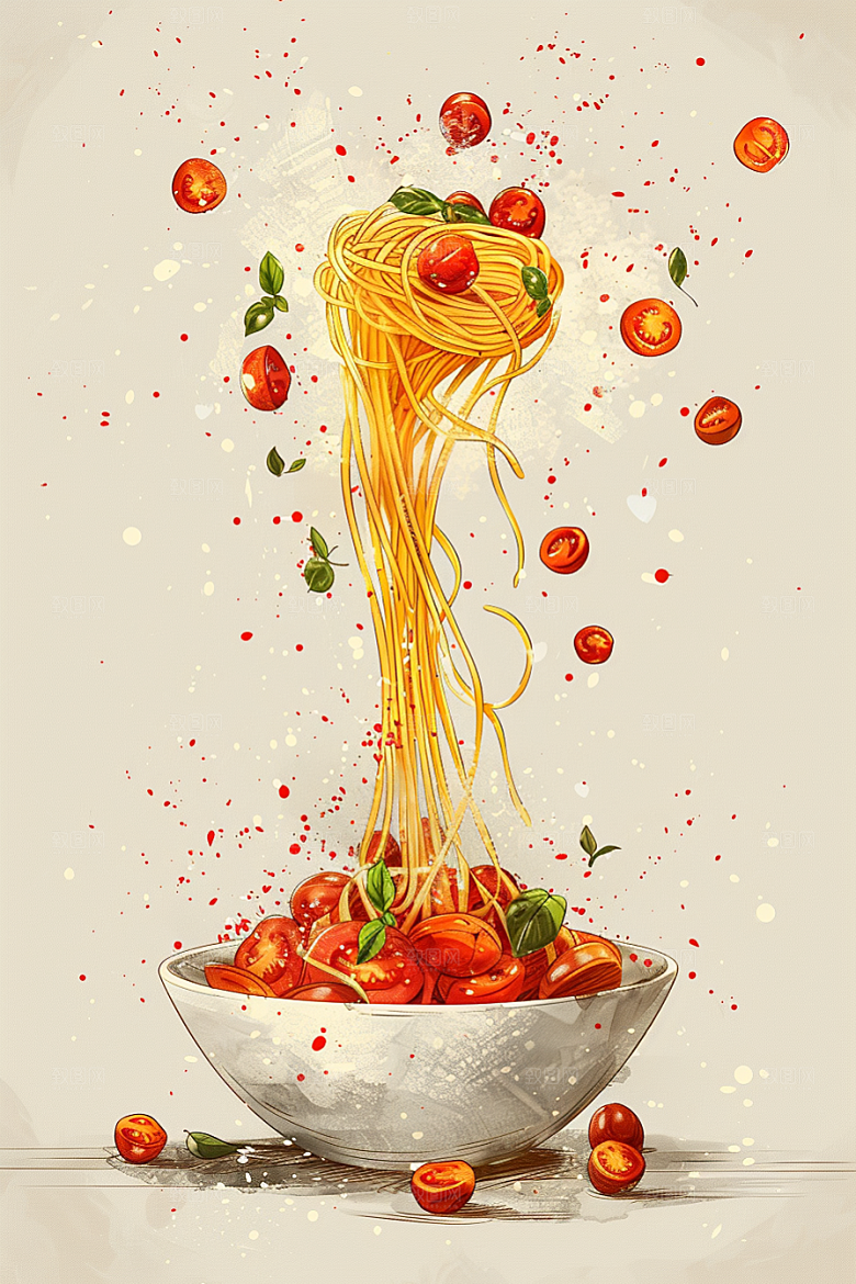 意大利面卡通绘本风插画