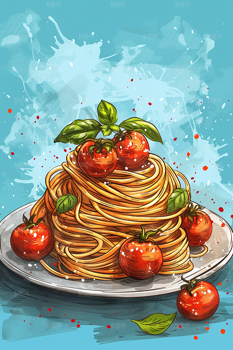 意大利面面食清新插画