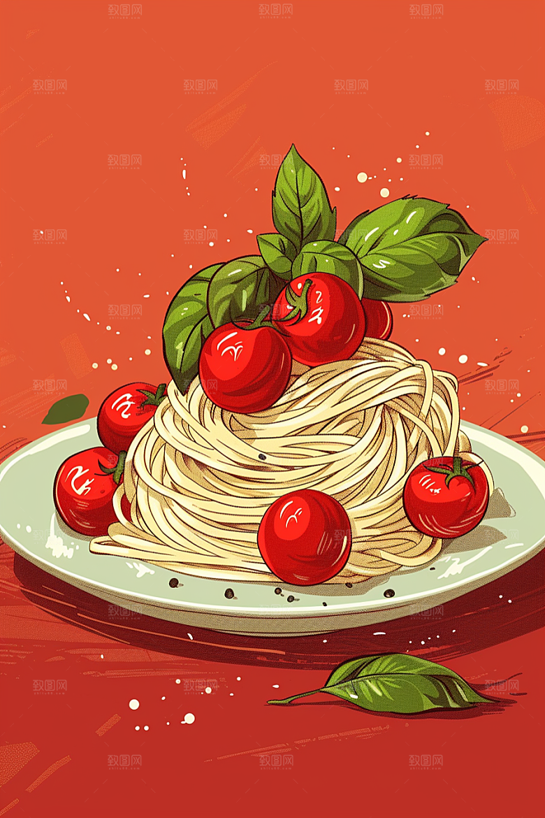 意大利面面条西餐插画