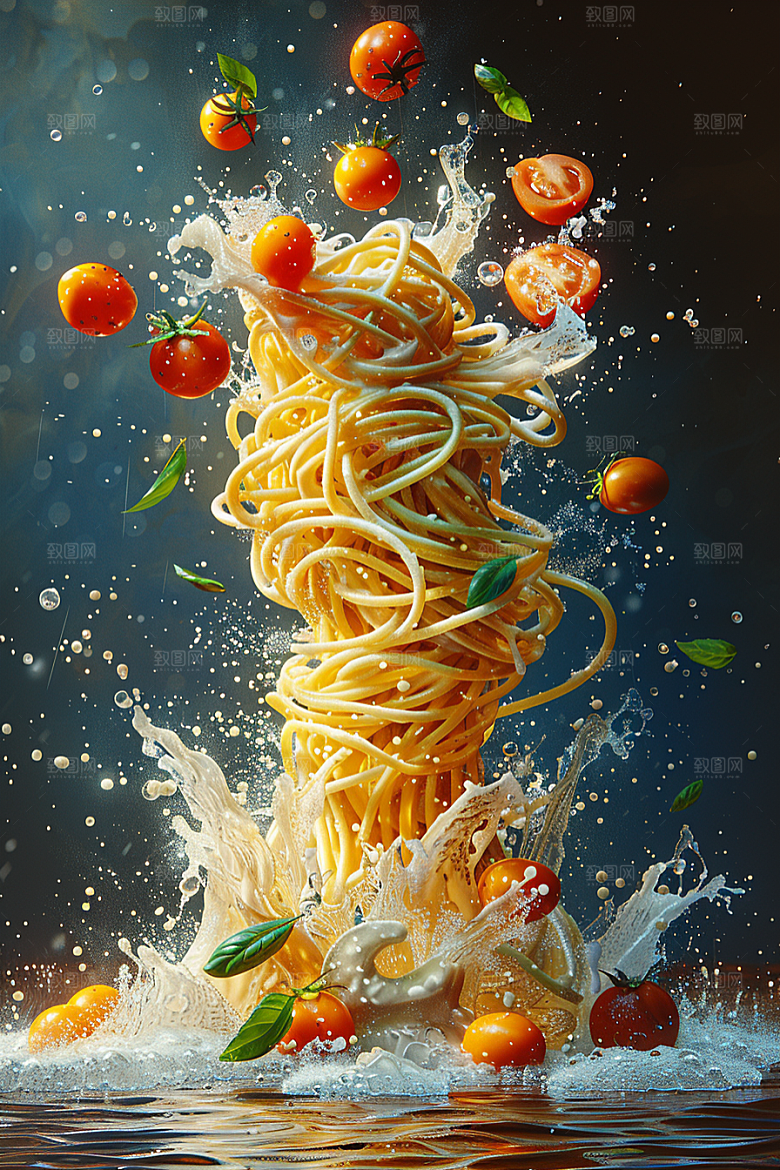 意大利面高清手绘插画