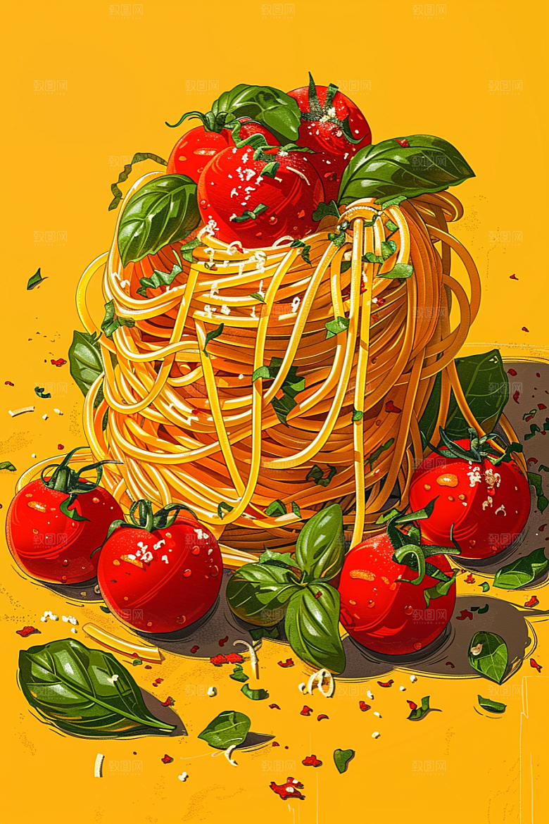 意大利面卡通高清插画