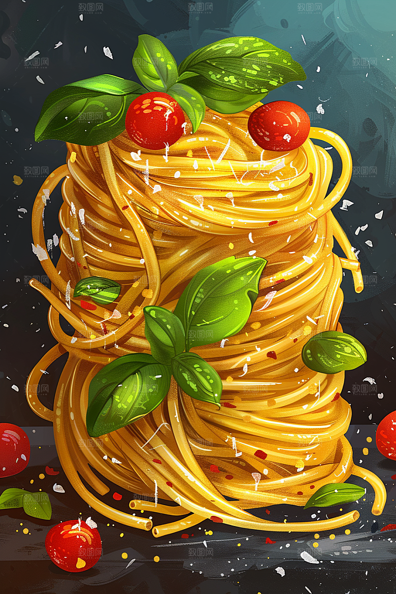 意大利面彩色面条插画