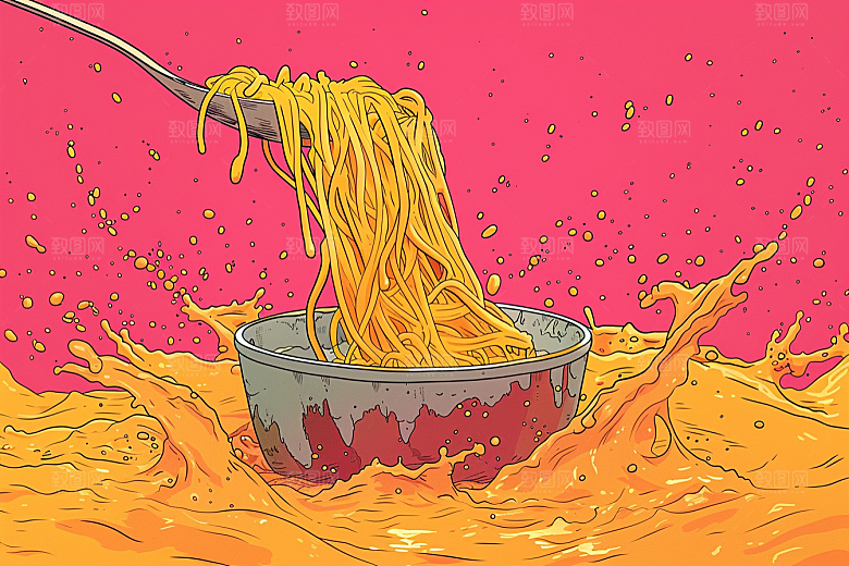 意大利面艺术感面食插画