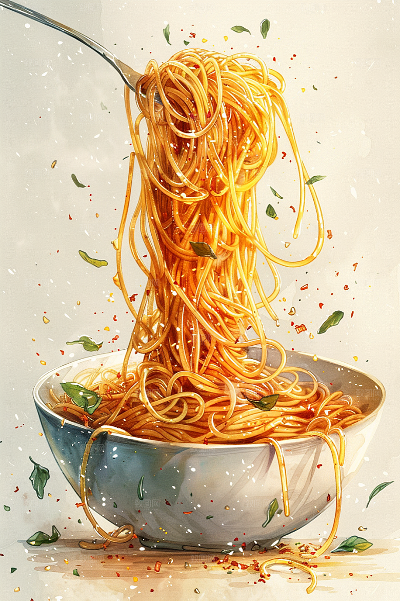 意大利面肉酱面卡通插画
