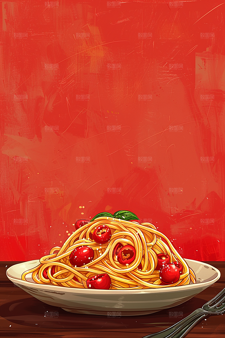 意大利面手绘卡通插画