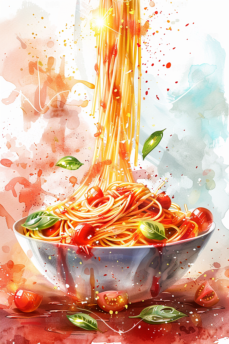 意大利面清新面条插画