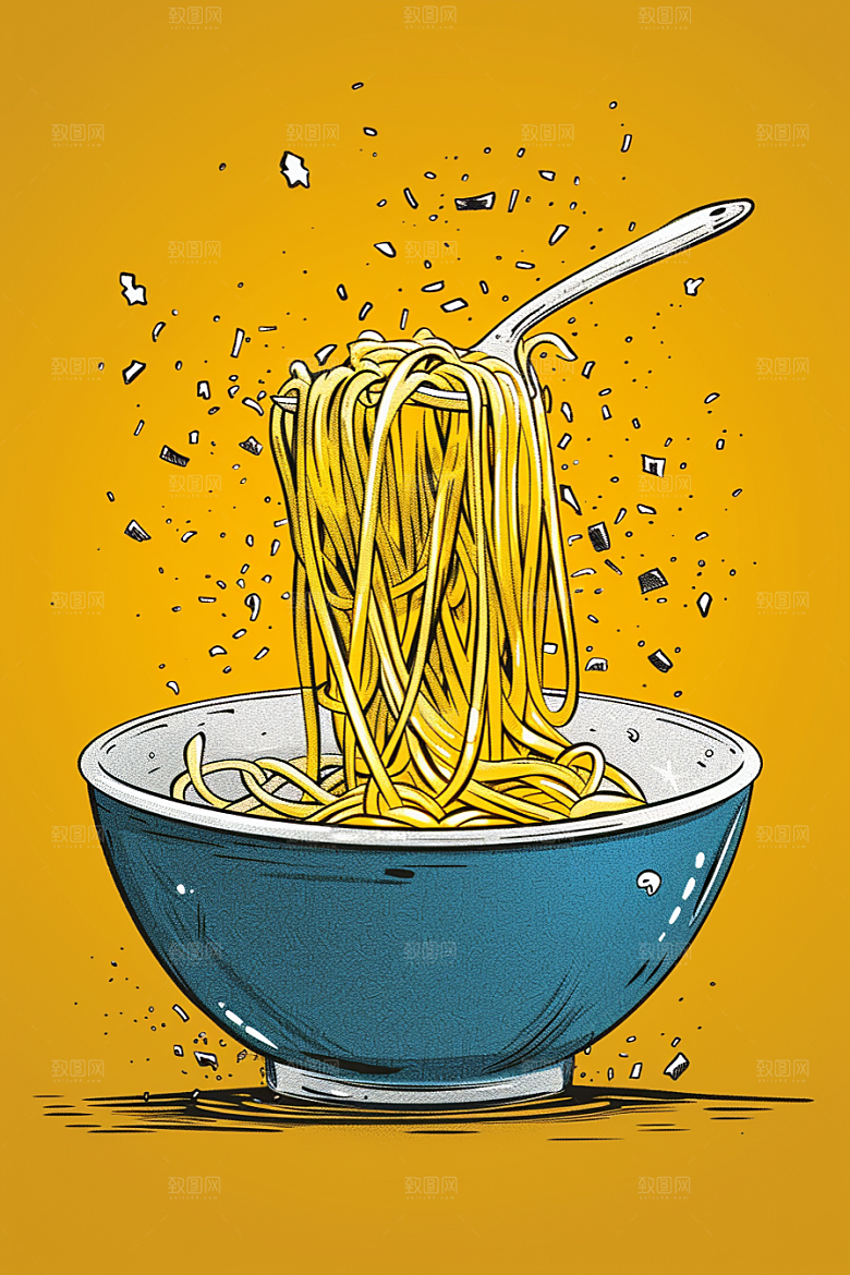 意大利面艺术感肉酱面插画
