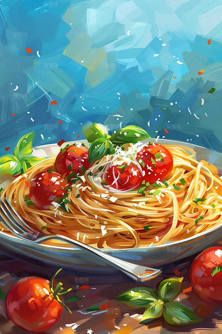意大利面彩色艺术感插画