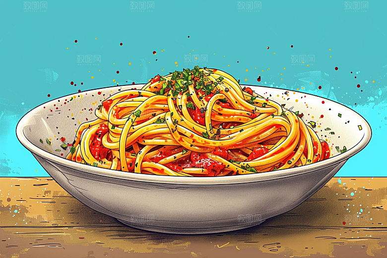 意大利面面条手绘插画