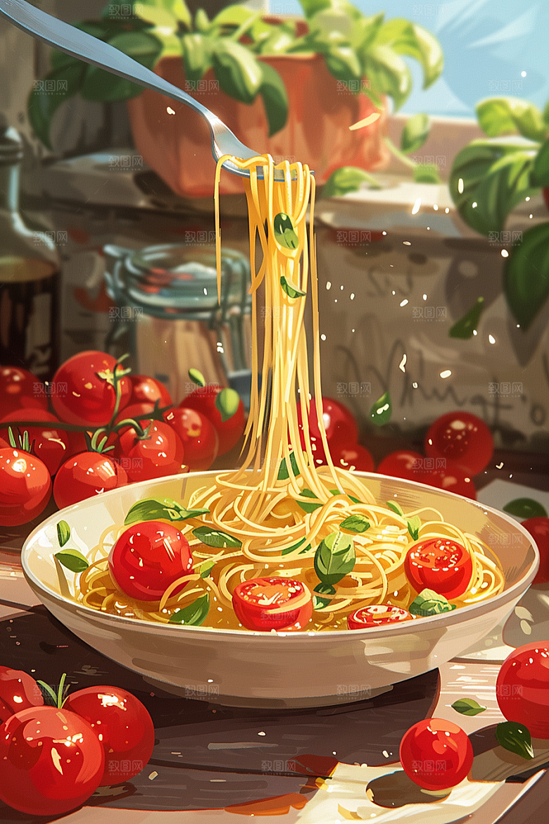意大利面高清手绘插画