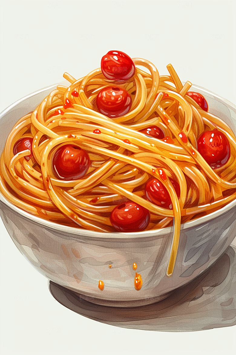 意大利面肉酱面绘本风插画