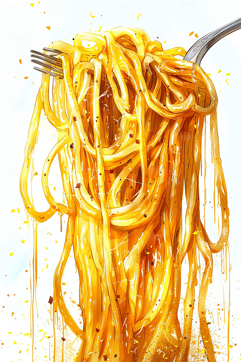 意大利面肉酱面手绘插画