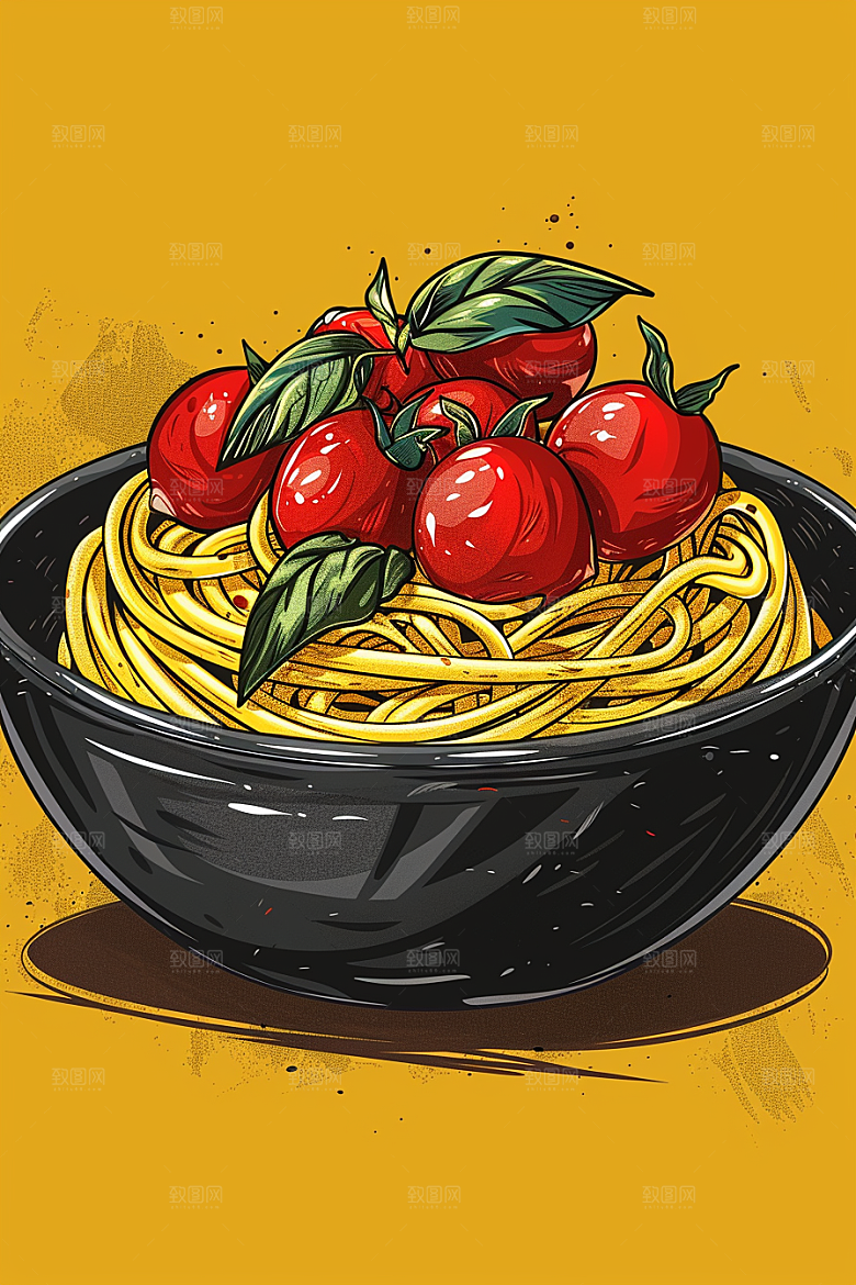 意大利面绘本风肉酱面插画