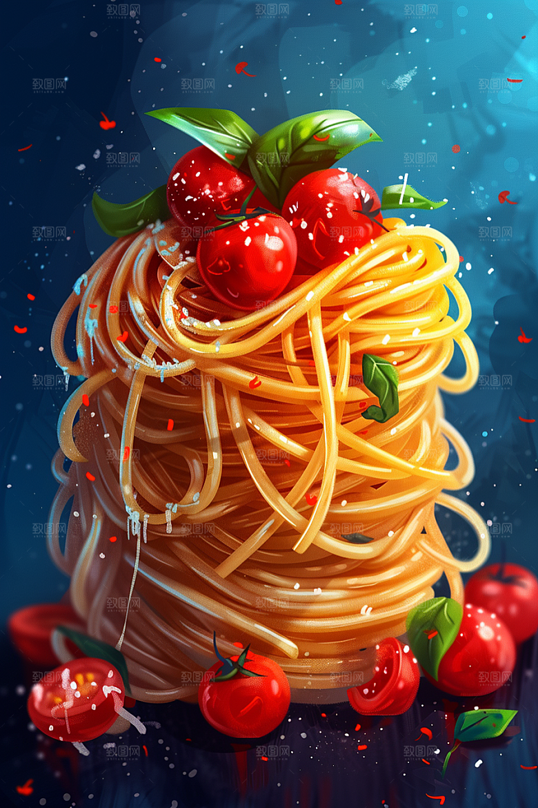 意大利面手绘美食插画