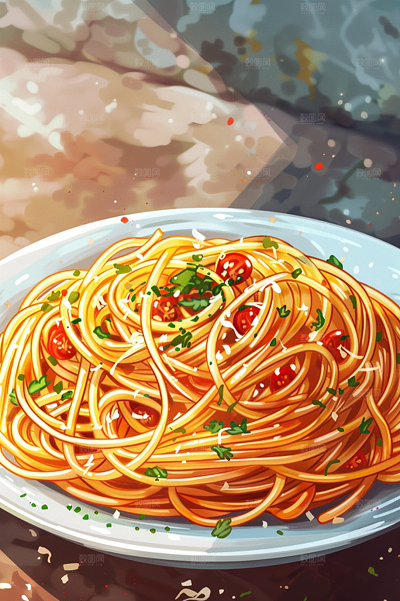 意大利面清新彩色插画