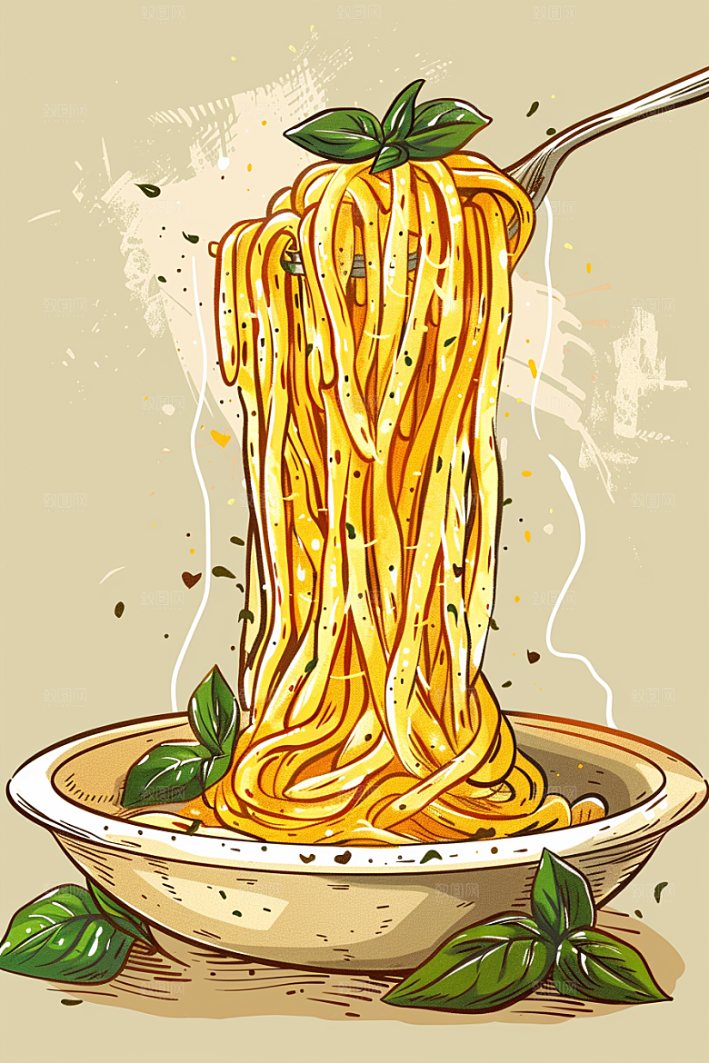 意大利面彩色美食插画