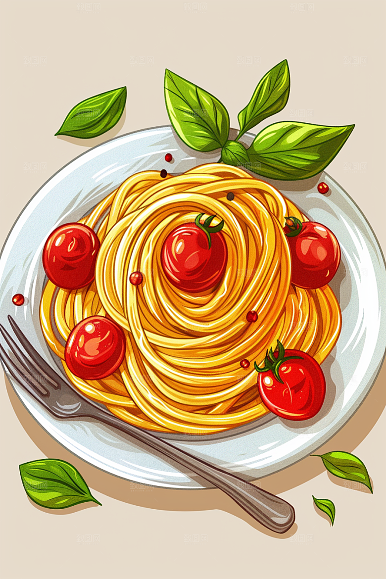 意大利面高清艺术感插画