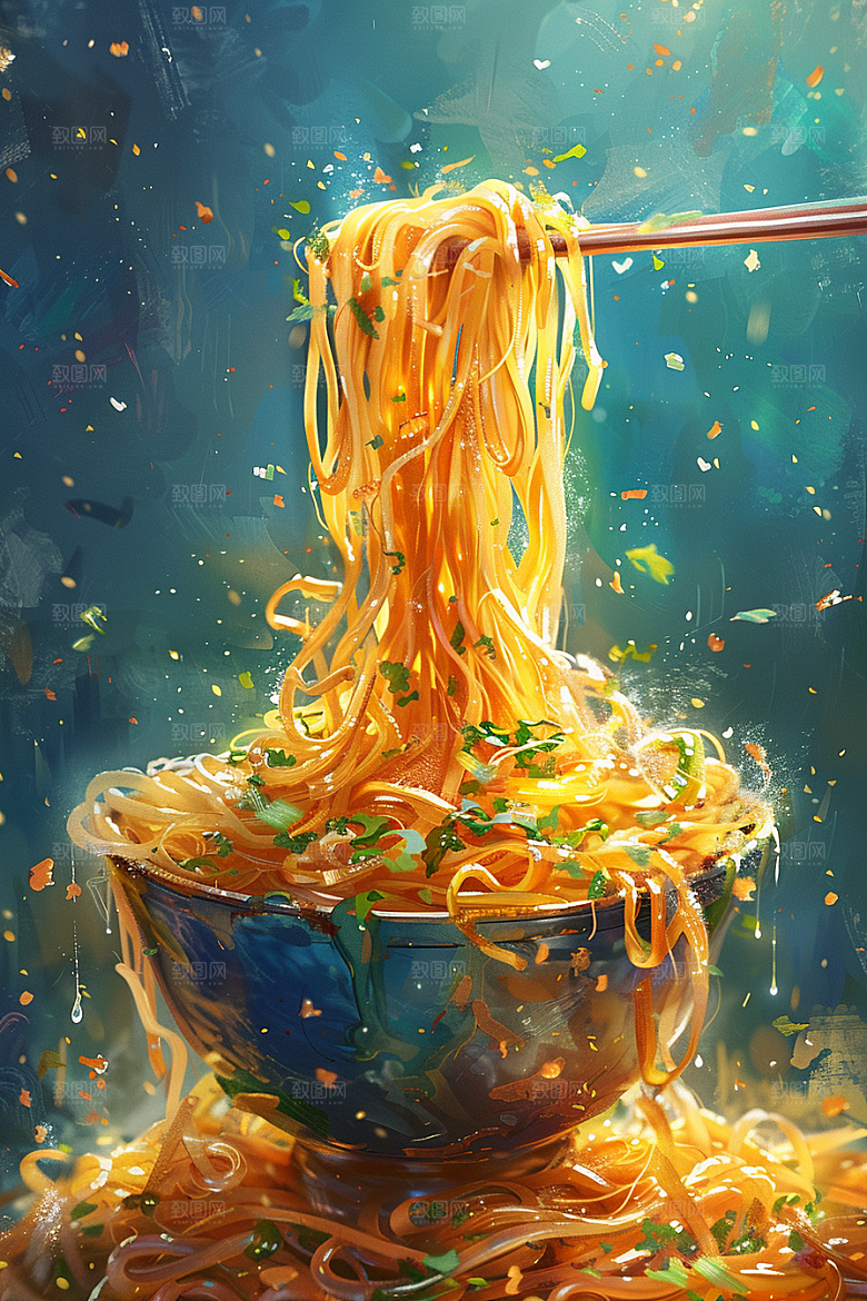 意大利面艺术感绘本风插画