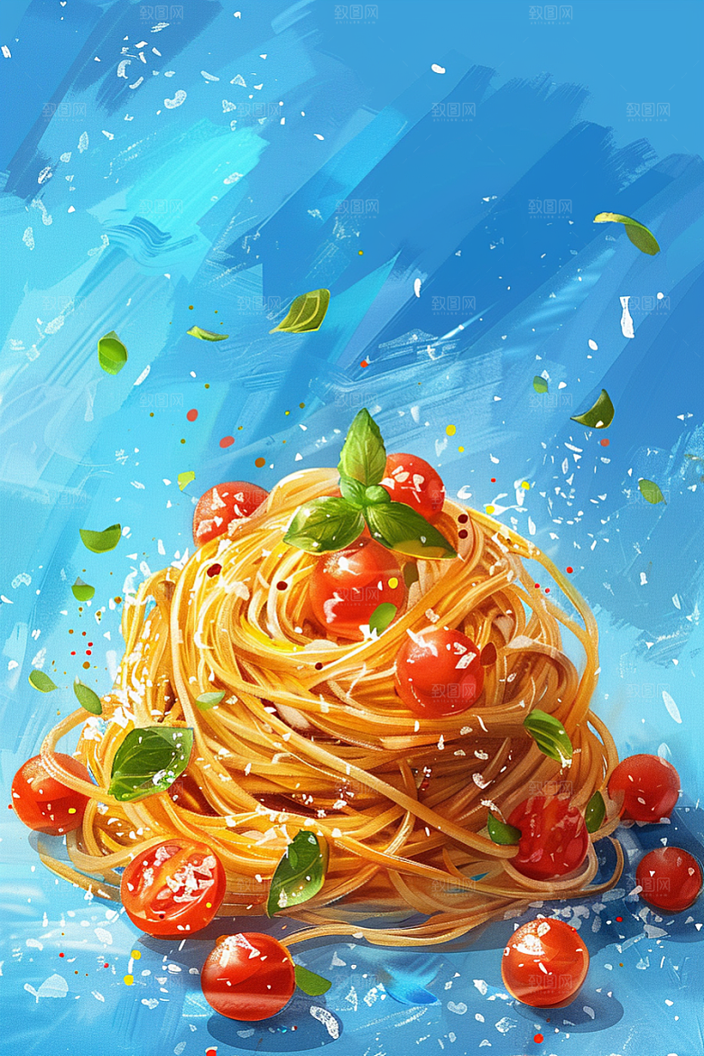 意大利面清新手绘插画