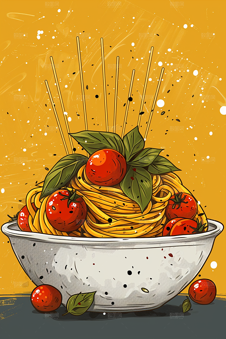 意大利面手绘清新插画