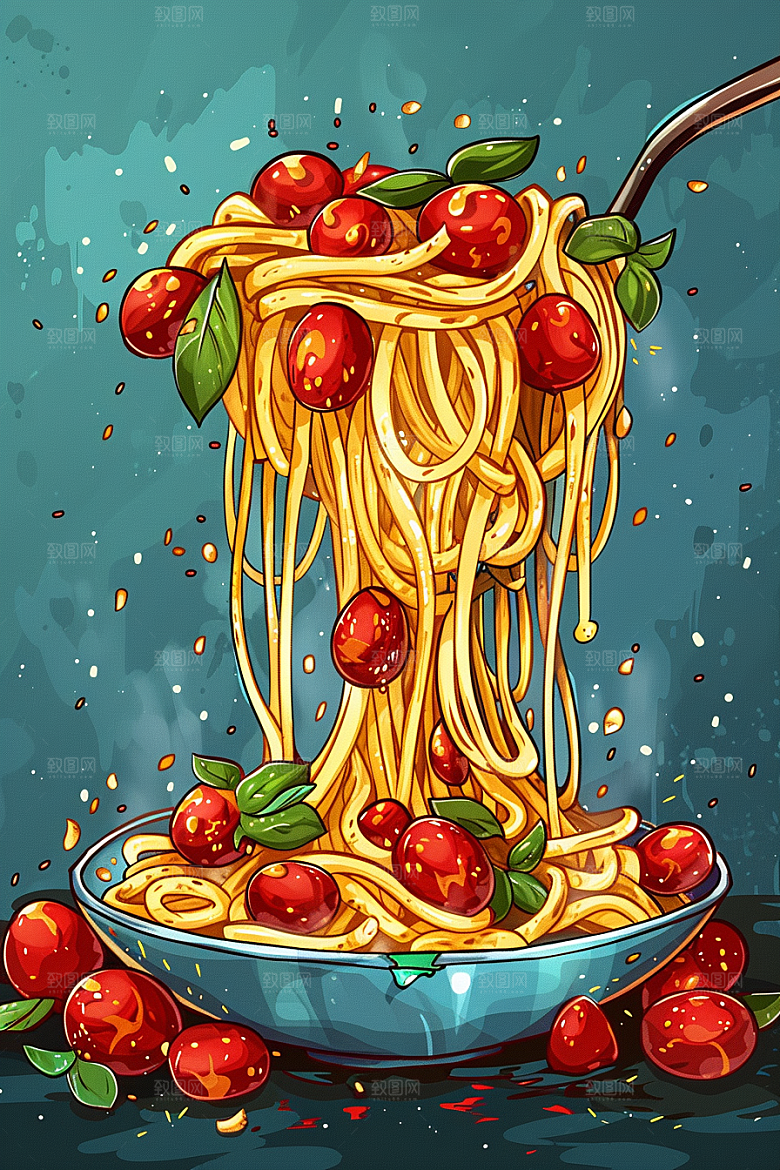 意大利面清新手绘插画