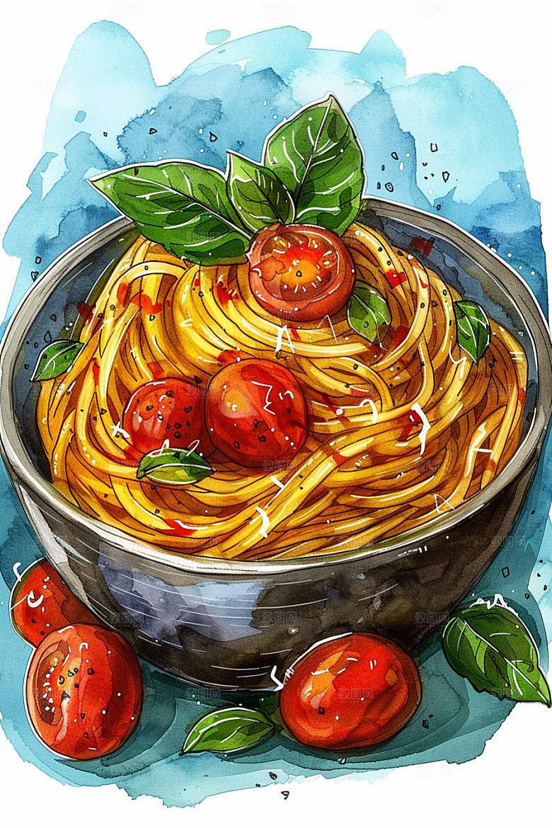 意大利面手绘卡通插画