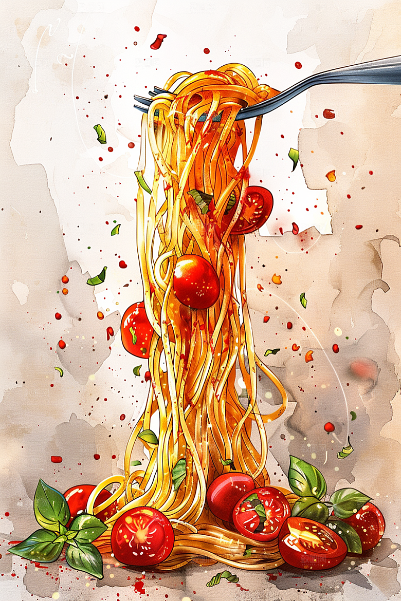 意大利面西餐肉酱面插画