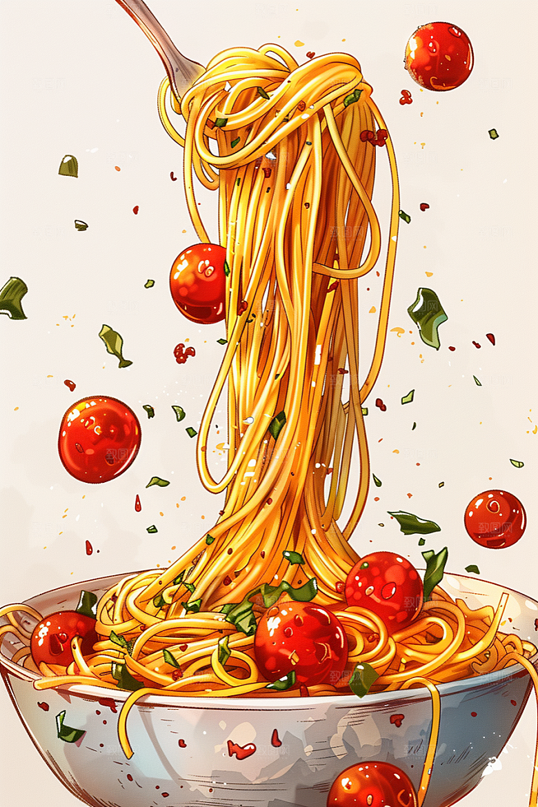 意大利面肉酱面清新插画