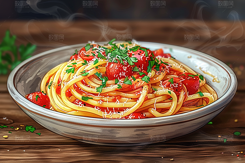 意大利面肉酱面西餐插画