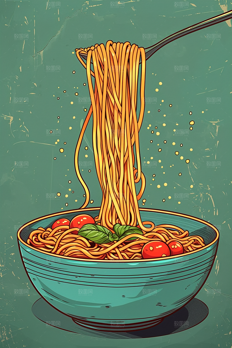 意大利面彩色卡通插画