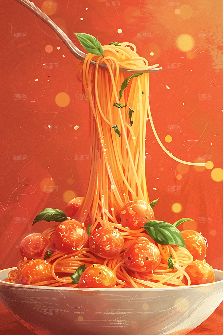 意大利面美食肉酱面插画