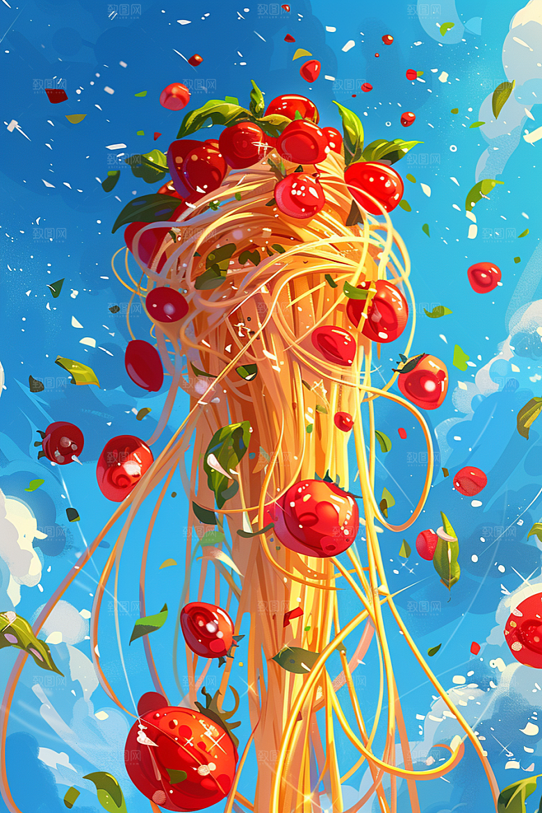 意大利面卡通彩色插画