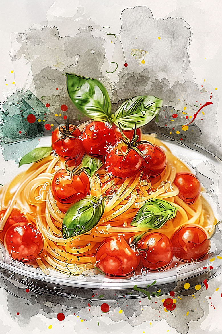 意大利面艺术感绘本风插画