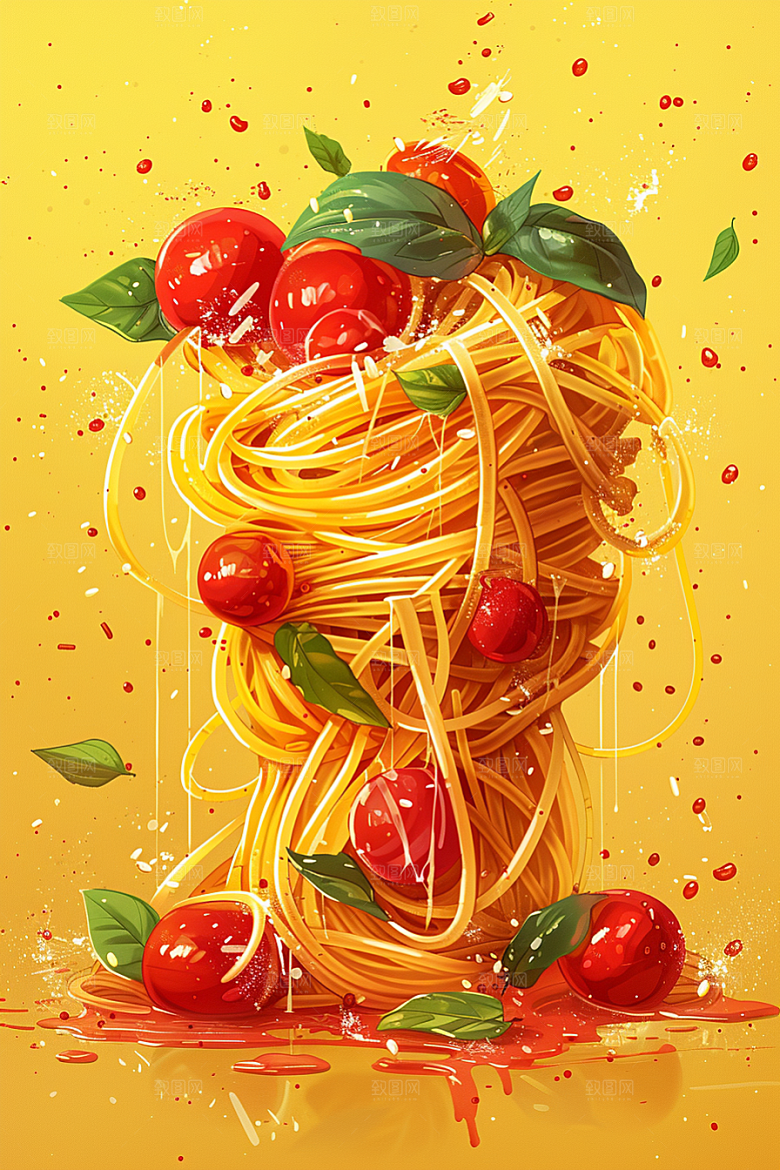意大利面绘本风面条插画