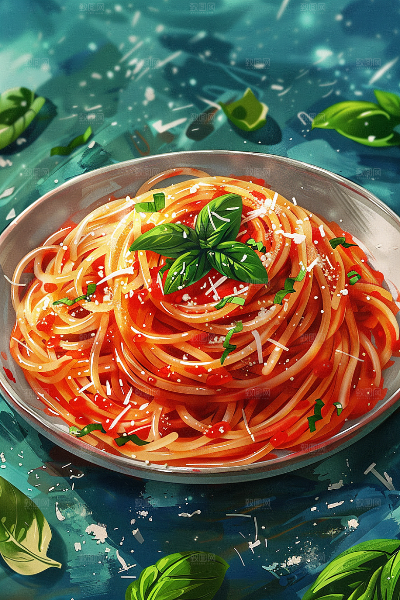 意大利面美食手绘插画
