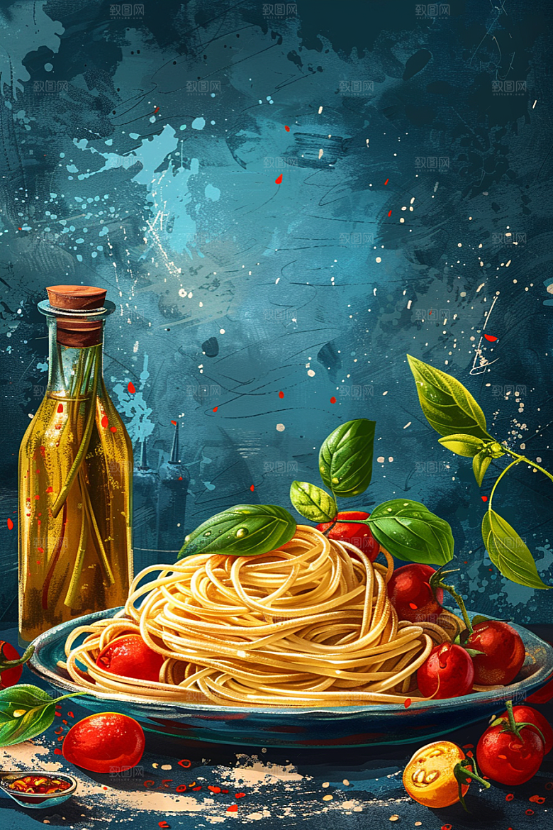 意大利面高清美食插画