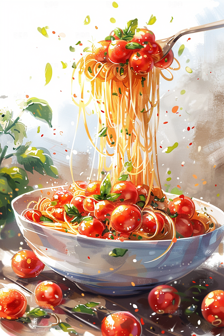 意大利面肉酱面清新插画