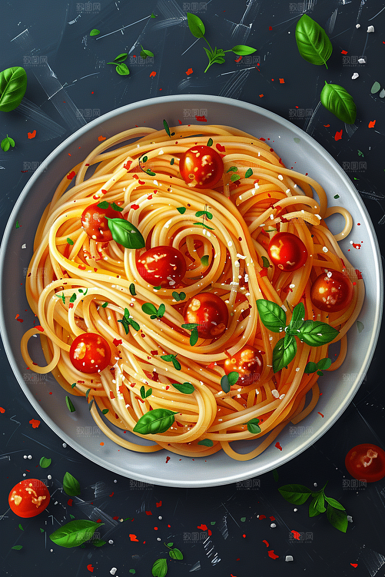 意大利面艺术感美食插画