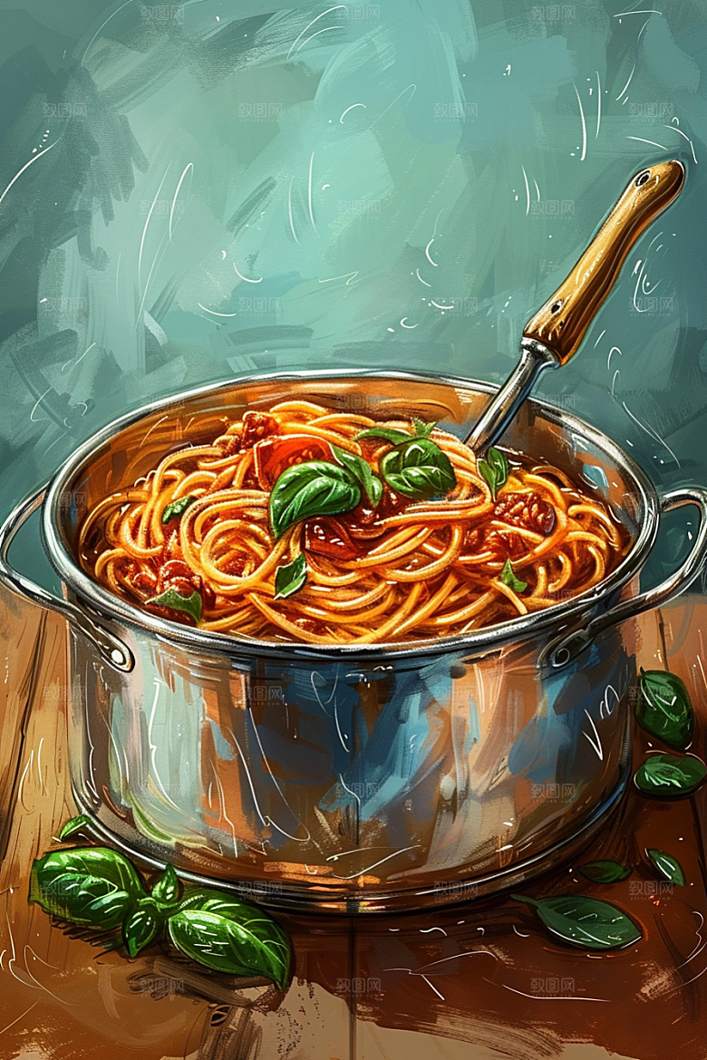 意大利面西餐彩色插画