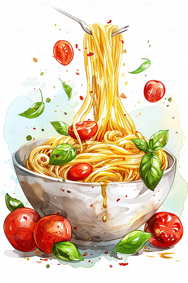 意大利面卡通手绘插画