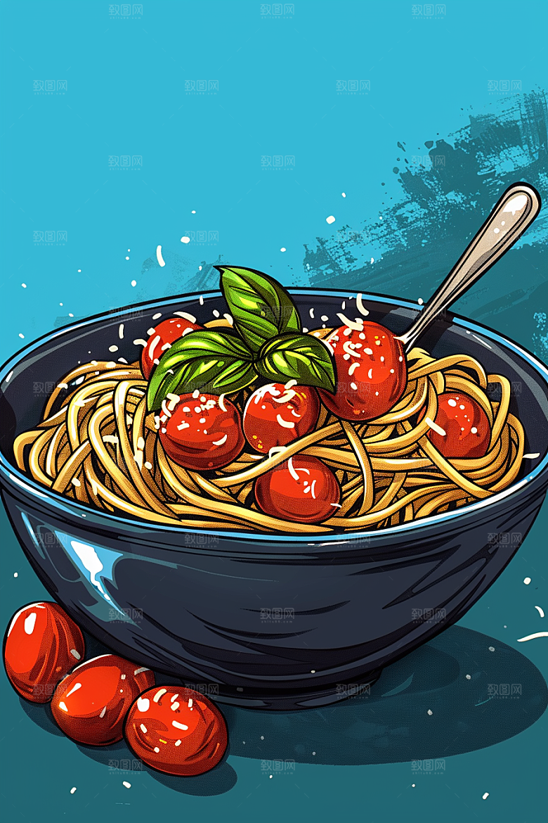 意大利面美食彩色插画