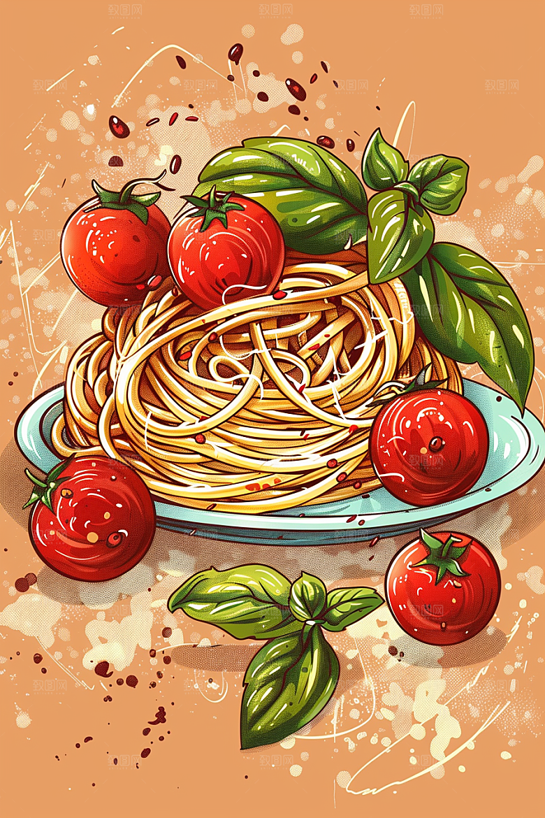 意大利面手绘清新插画