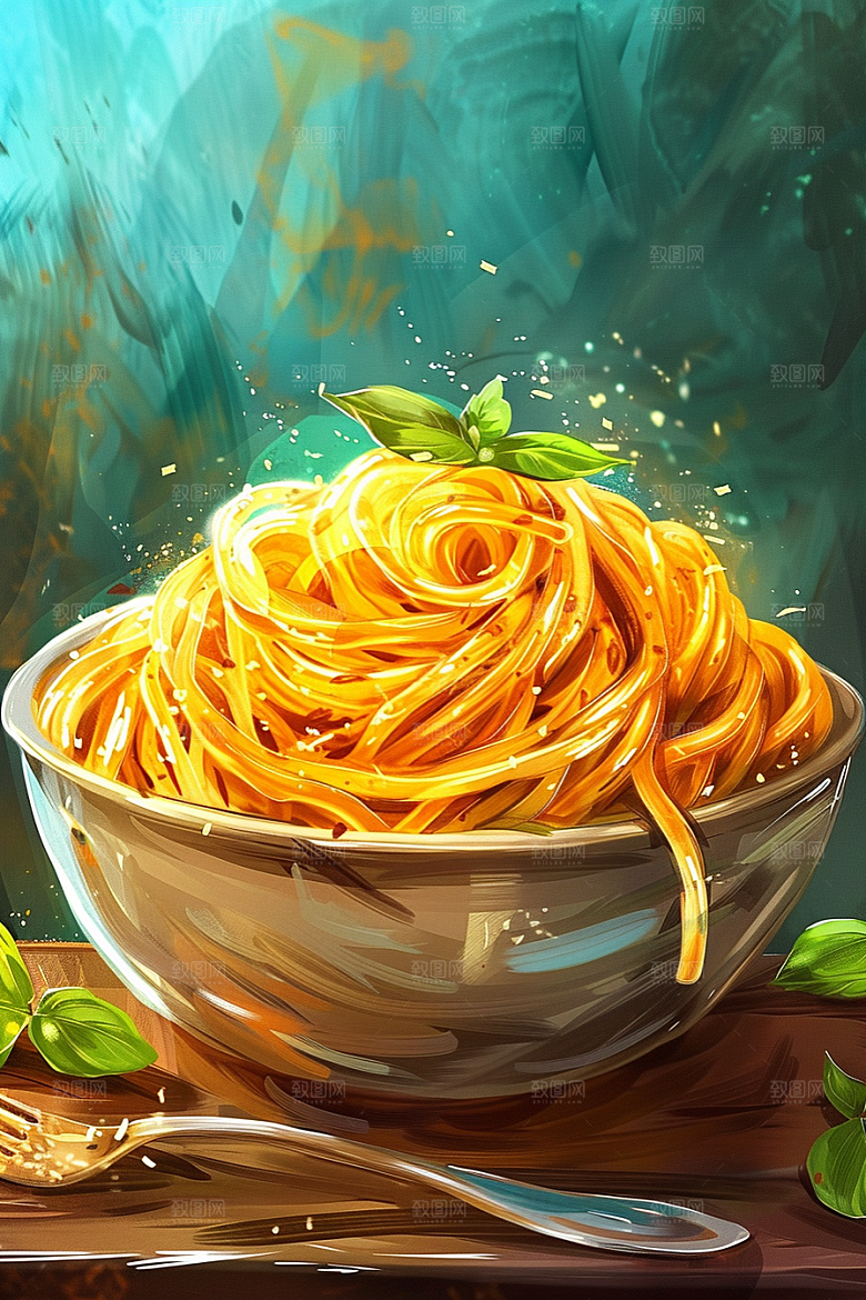 意大利面肉酱面西餐插画