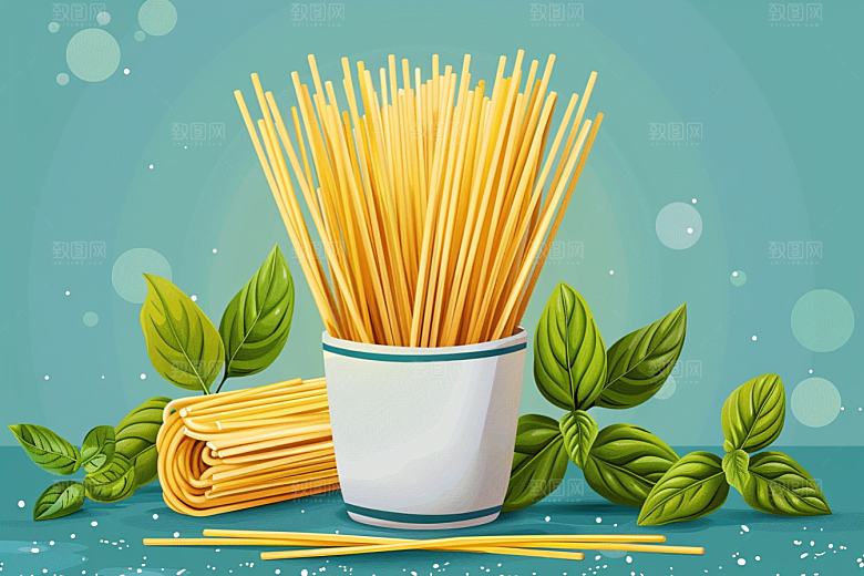 意大利面美食卡通插画