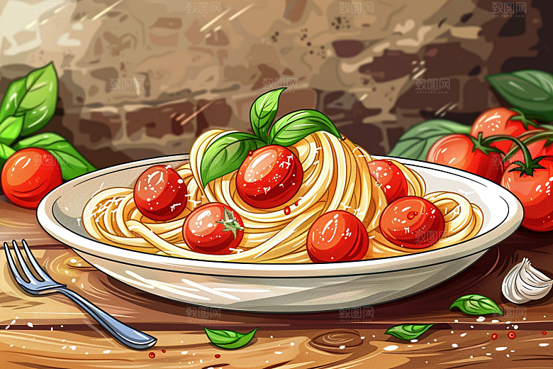 意大利面彩色面条插画
