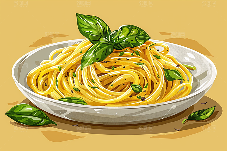 意大利面清新手绘插画