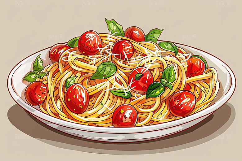 意大利面高清西餐插画