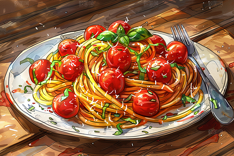 意大利面面食卡通插画