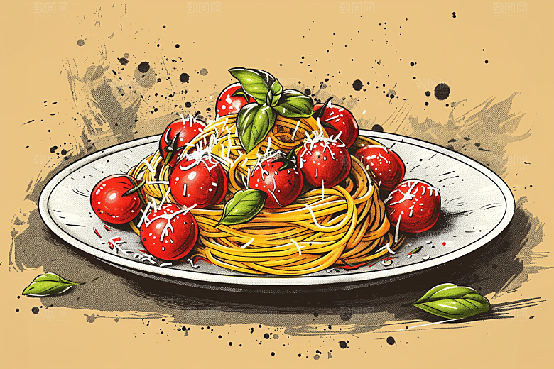 意大利面艺术感高清插画